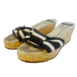 Kate Spade Women's Woven Platform Sandal Black White Striped Bow Size 6